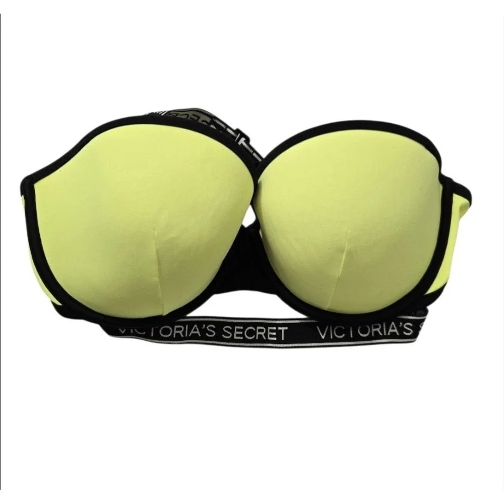 Victoria's Secret The Beach Bandeau Bikini Top Neon Yellow‎ Black 36D